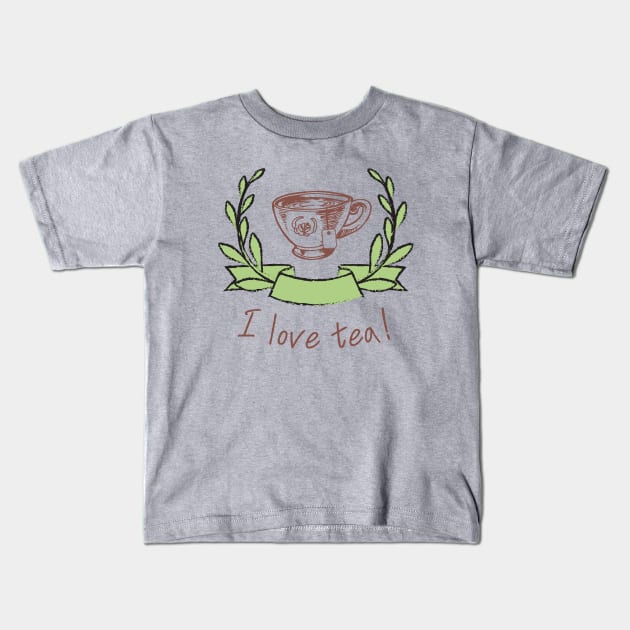 I love tea Kids T-Shirt by CuppaDesignsCo